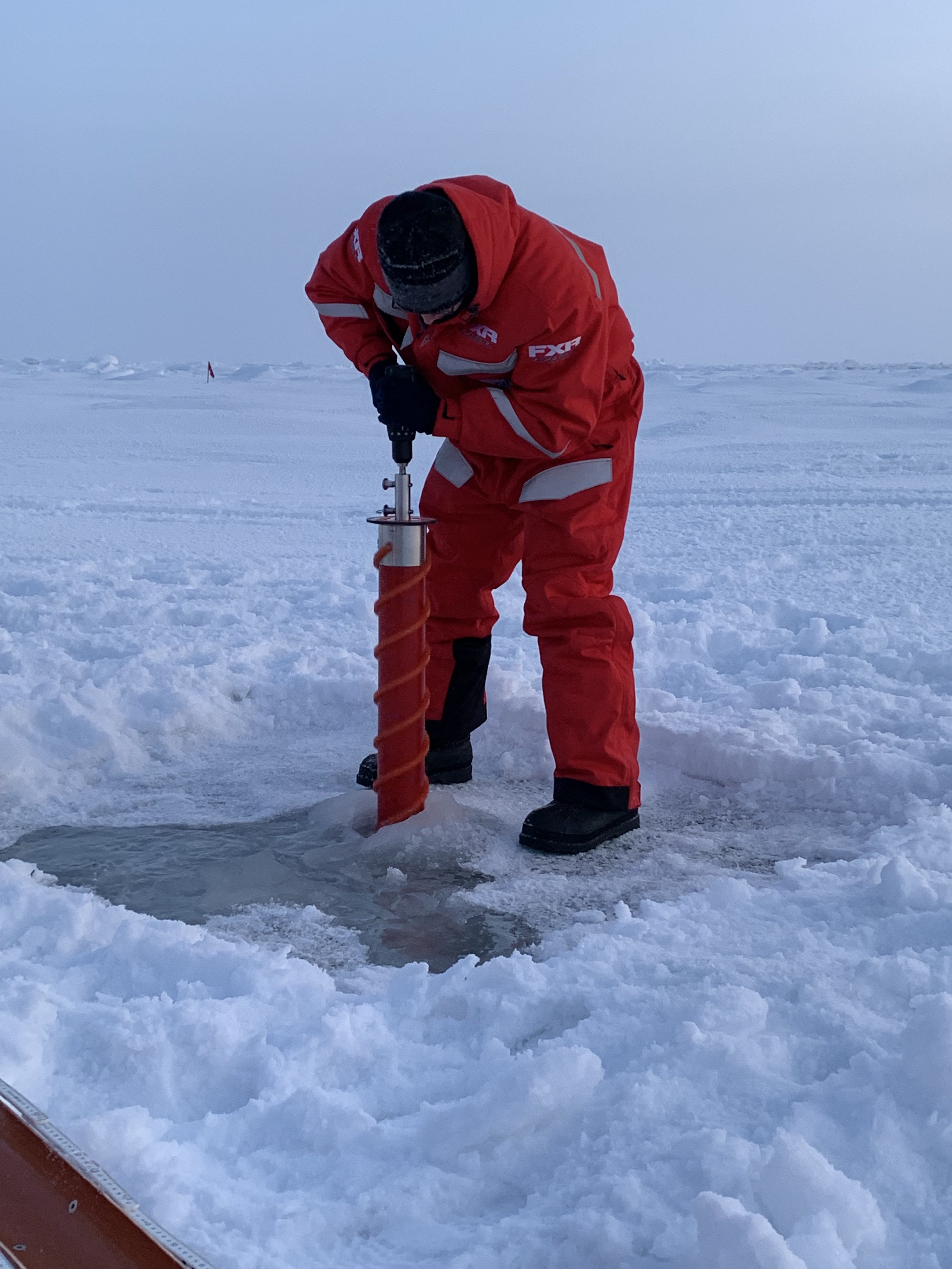 MOSAiC scientist drilling ice core