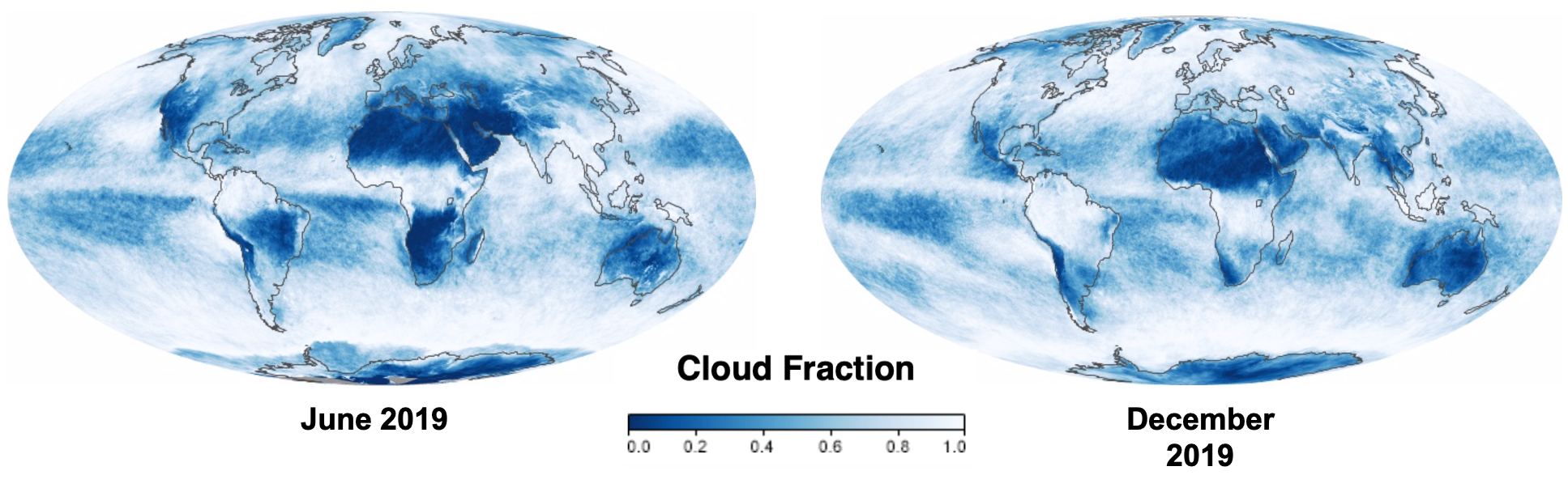 Cloud fraction over the year around the globe
