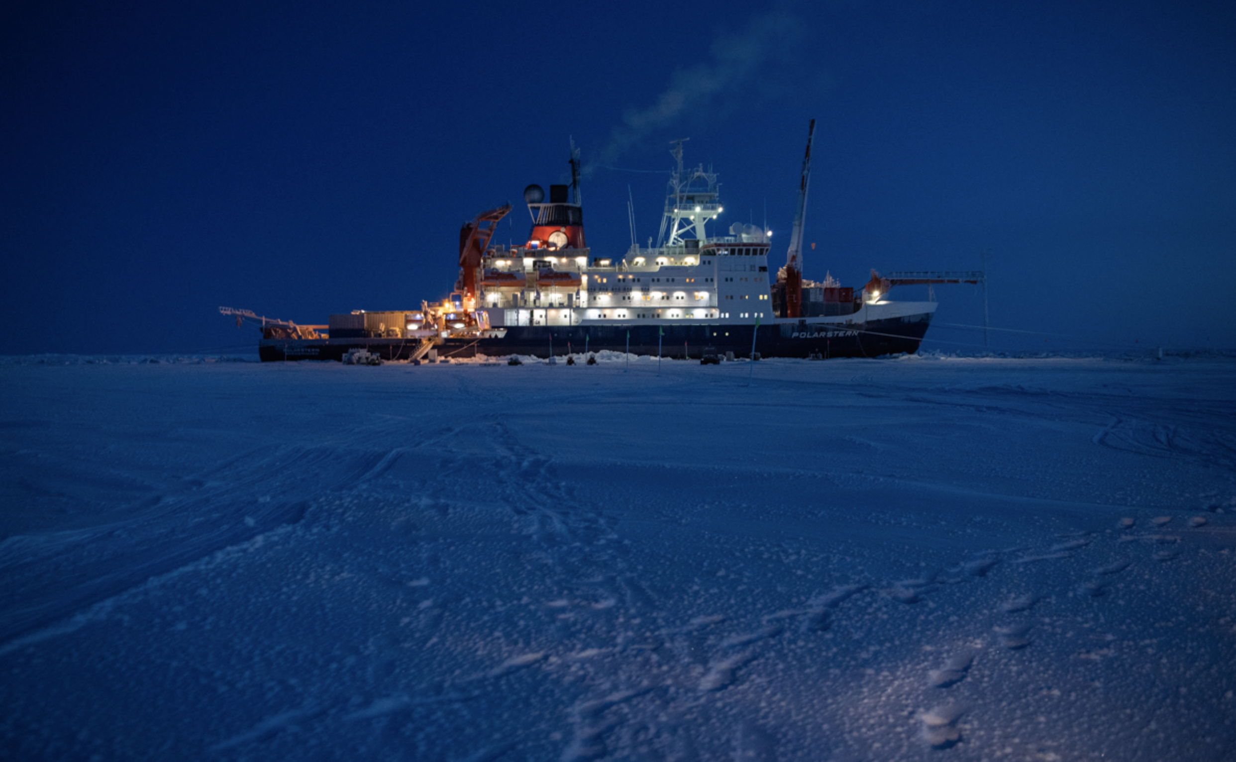 The Polarstern locked in sea ice during the polar night