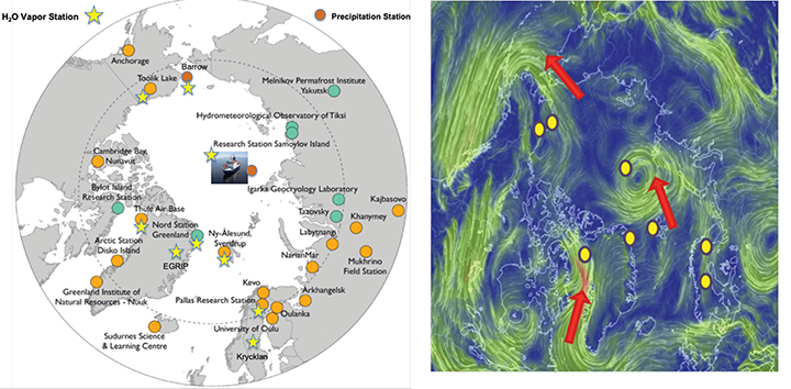 map of stations, water vapor map