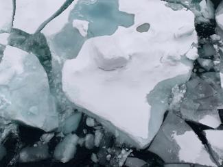 sea ice in water, white and deep blue/green