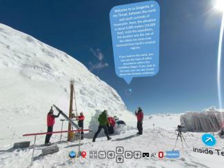 This screen capture is from Byrd Polar and Climate Research Center’s Virtual Ice Explorer tour called “Huascarán, Yungay, Peru,” showing scientists at work on the 2019 Ice Core Paleoclimatology expedition to Mount Huascarán. Credit: Byrd Polar and Climate Research Center This screen capture is from Byrd Polar and Climate Research Center’s Virtual Ice Explorer tour called “Huascarán, Yungay, Peru,” showing scientists at work on the 2019 Ice Core Paleoclimatology expedition to Mount Huascarán. Credit: Byrd Polar and Climate Research Center
