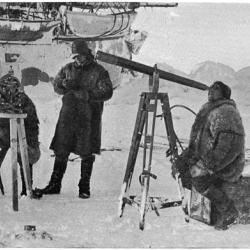 Nansen and his crew with a telescope