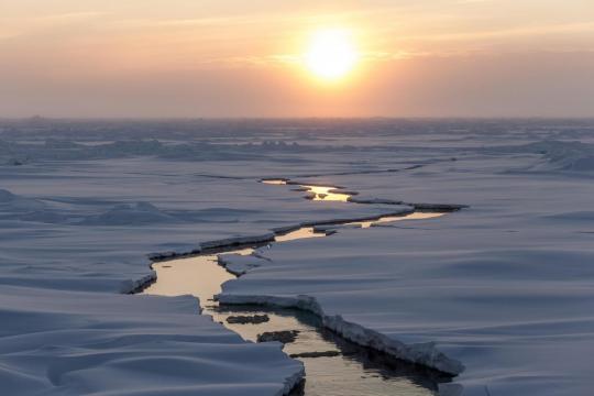 arctic sea ice lead, low sun