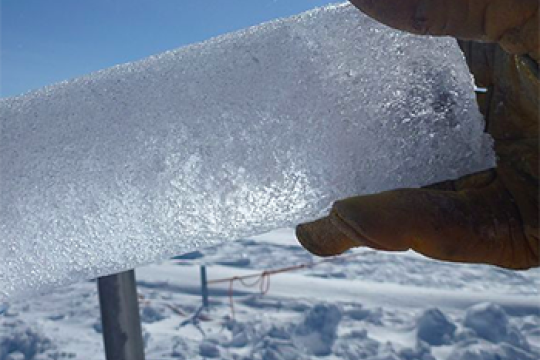 ice core, gloved hand