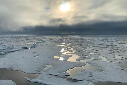 In this handout photo provided by Markus Rex, head of the MOSAiC expedition, a view of the North Pole from RV Polarstern, Wednesday, Aug. 19, 2020. 