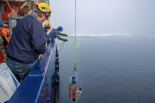 Team Ocean recovers its 'Cluster,' an instrument that measures temperature, salinity, currents, turbulence, and CO2 in the ocean. Photo credit: Lianna Nixon/CIRES