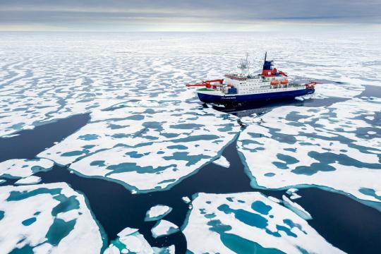 The German research icebreaker Polarstern heading toward the North Pole through thin ice last August.Credit...Steffen Graupner/MOSAiC